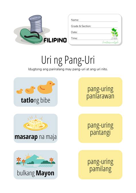 Mga Uri ng Pang-uri - HuntersWoodsPH Filipino Worksheets