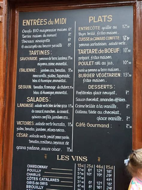 Menu au Bistrot Victoires restaurant, Paris, 6 Rue de la Vrillière