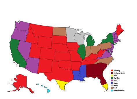 Most popular music genre in each US state : r/ShittyMapPorn