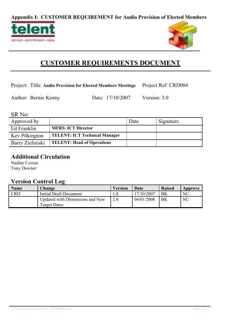 customer requirements document