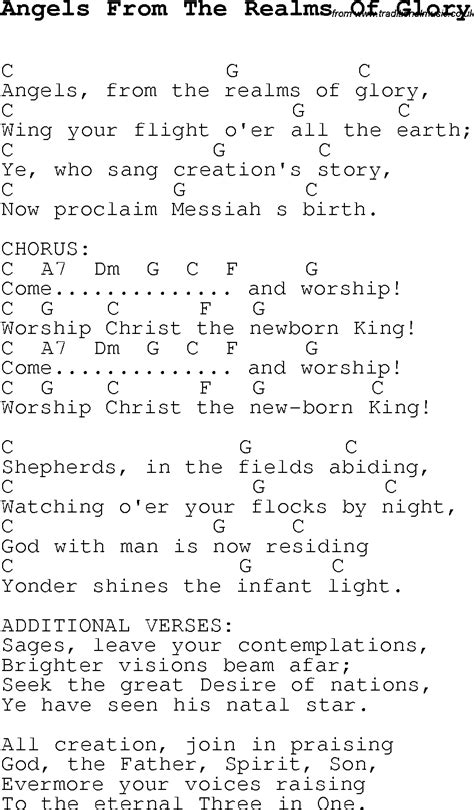 Christmas Carol/Song lyrics with chords for Angels From The Realms Of Glory