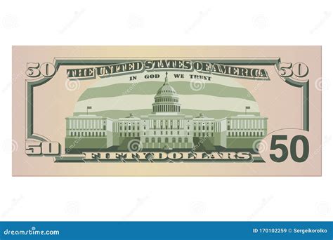 Fifty Dollar Bill. 50 US Dollars Banknote, Back Side. Vector Illustration Isolated on White ...