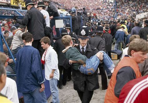 Scenes from 1989 Hillsborough Stadium disaster in Sheffield, England