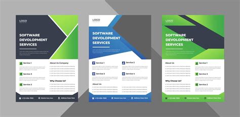 software development service flyer template bundle. software agency poster leaflet 3 in 1 design ...