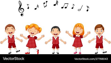 Cartoon group children singing in school Vector Image