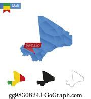 1 Mali Blue Low Poly Map With Capital Bamako Clip Art | Royalty Free ...