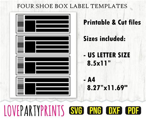 Shoe Box Label Template SVG PDF Png Dxf Four Template - Etsy UK