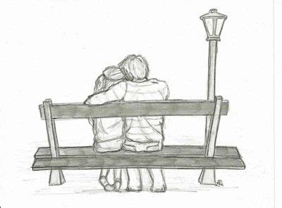 Boy And Girl Sitting On A Bench Drawing - GirlWalls
