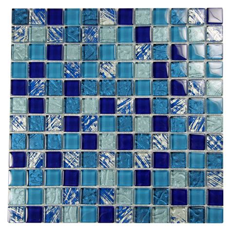 Splash Blue and Silver Mix Glass Mosaic 8 Pool Tile