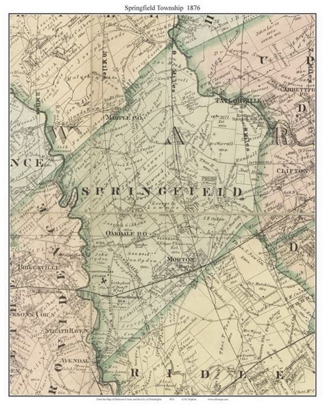 Springfield Township, Pennsylvania 1876 Old Town Map Custom Print - Delaware Co. - OLD MAPS