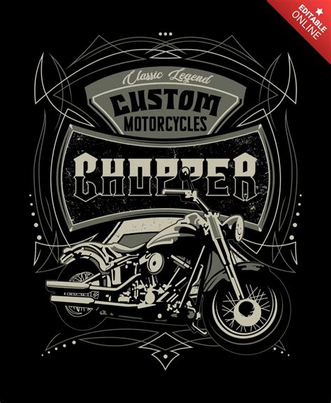 Custom Motorcycles Chopper Vintage T-shirt Design Template | Free ...