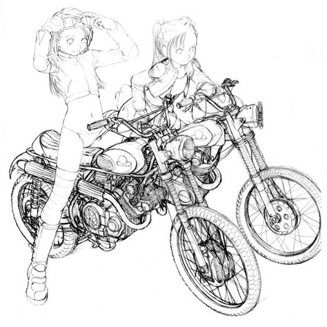 Pin by Eric Chen on Artist's Works | Motorcycle drawing, Drawings, Anime art