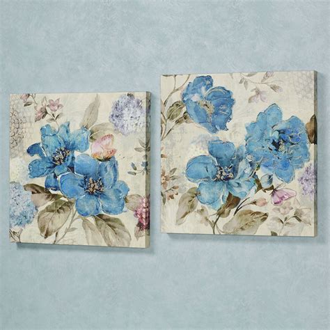 Blue Floral Delight Canvas Wall Art Set