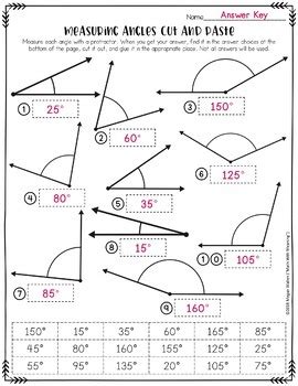 Measuring Angles with a Protractor Cut and Paste Worksheet Activity