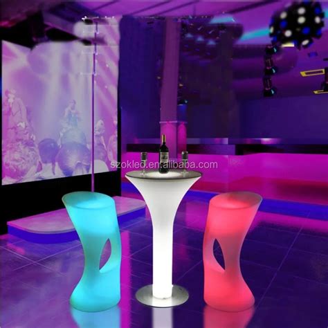 Cocktail Table Led Party Furniture Rgb Round Glass Colorful Stainless ...