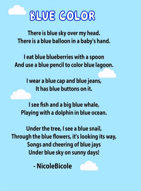 Blue Color A Poem by NicoleBicole | English poems for kids, Poetry for kids, Preschool color theme