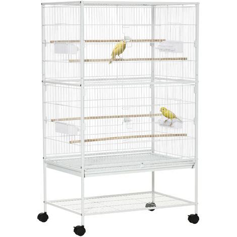 PawHut Large Bird Cage Budgie Cage for Finch Canaries Parakeet with Rolling Stand White