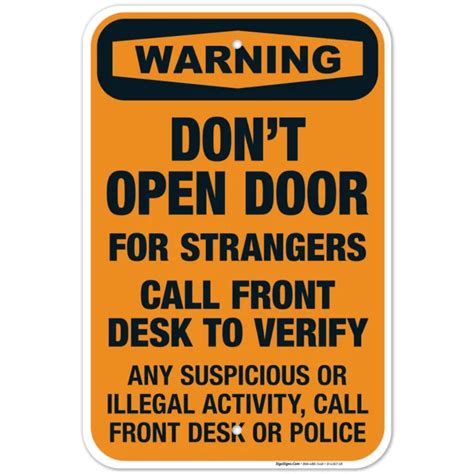 DON?T OPEN DOOR For Strangers Call Front Desk Sign, OSHA Warning Sign, $13.99 - PicClick