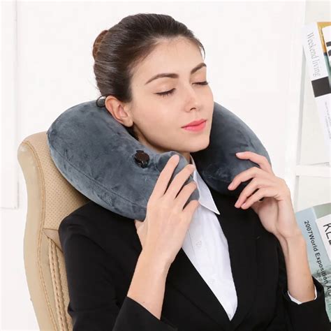 U Shape Automatic Inflatable Travel Pillow Neck Pillow Folding Portable Inflatable Pillows Neck ...