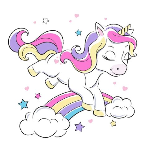 Premium Vector | Funny unicorn jumps over a rainbow isolated on white