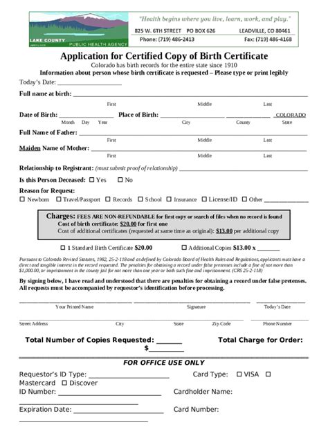 COLORADO - Application for Certified Copy of Birth Certificate Doc Template | pdfFiller