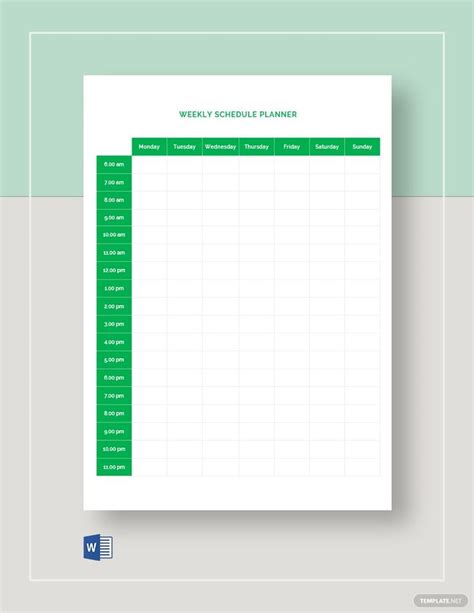 the weekly schedule planner is shown in green