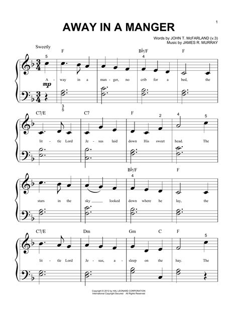 Away In A Manger by James R. Murray Sheet Music for Big Note Piano at ...