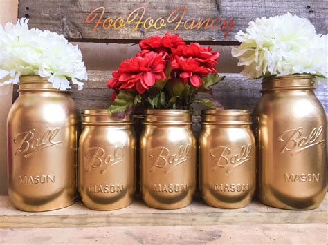 SALE!! SET OF 5 gold mason jars. Centerpieces. Gold decor. Home decor. by FooFooFancy on Etsy ...