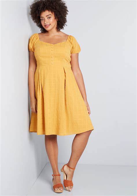 ModCloth More the Merrier Cotton Dress Marigold | ModCloth | Yellow dress, Mustard yellow ...