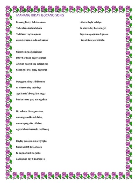 Biday Manang Biday Ilocano Song | PDF