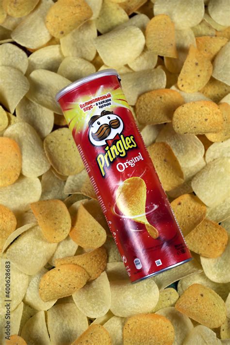 Pringles original flavour. Cardboard tube can on many Pringles potato ...