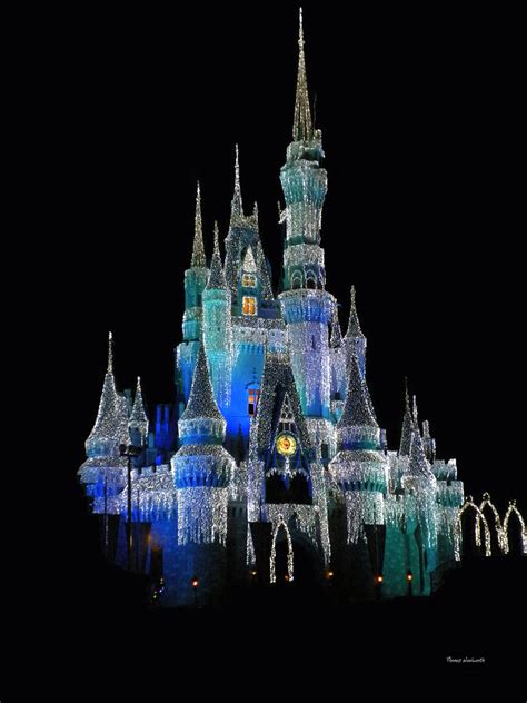 The Magic Kingdom Castle in Frosty Dark Blue Walt Disney World Photograph by Thomas Woolworth