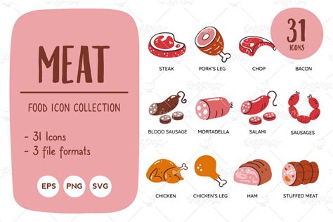 Meat Products Food Icon Set Graphic by insemar · Creative Fabrica