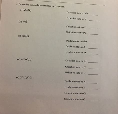 Solved 3. Determine the oxidation state for each element. | Chegg.com