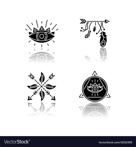 Magical symbols drop shadow black glyph icons set Vector Image