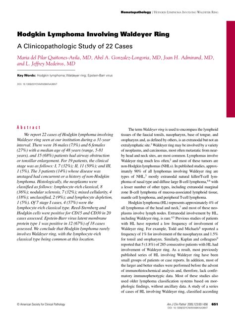 (PDF) Hodgkin Lymphoma Involving Waldeyer Ring A Clinicopathologic ...