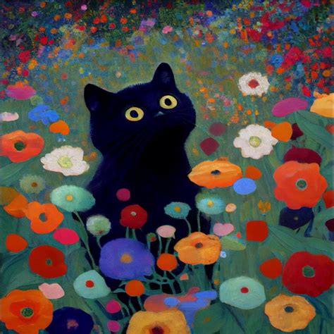 Gustav klimt garden style cat print klimt flowers cat poster etsy ...