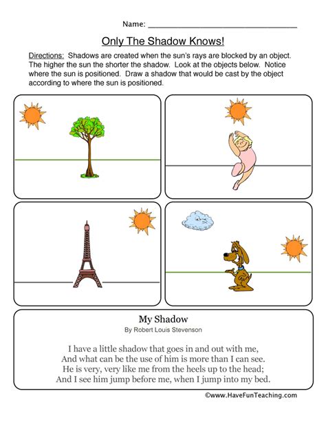 Shadows Worksheet by Teach Simple