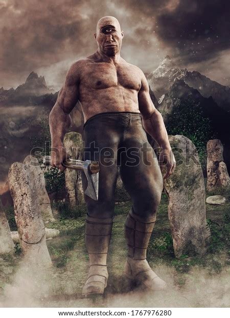 Fantasy Cyclops One Eye Standing Axe Stock Illustration 1767976280