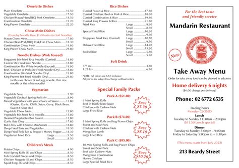 Takeaway and Delivery Menu - The Mandarin Restaurant - Armidale