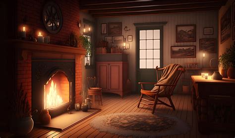 A cozy fireplace scene with a warm wallpaper, inviting glow that evokes feelings of comfort and ...