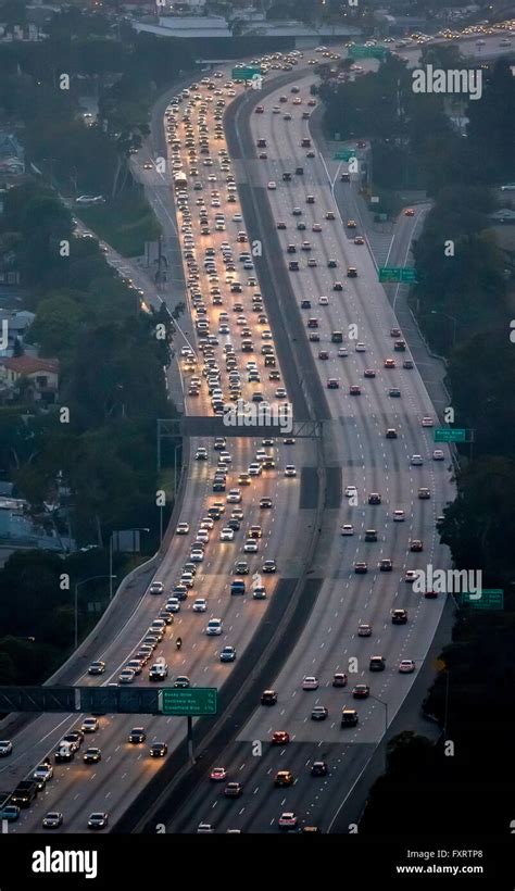 Aerial view, hour traffic on the 405 Freeway, Interstate 405, Los Angeles, Los Angeles County ...