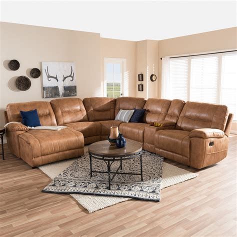 Baxton Studio Mistral Sectional Sofa, Light Brown Suede - Walmart.com