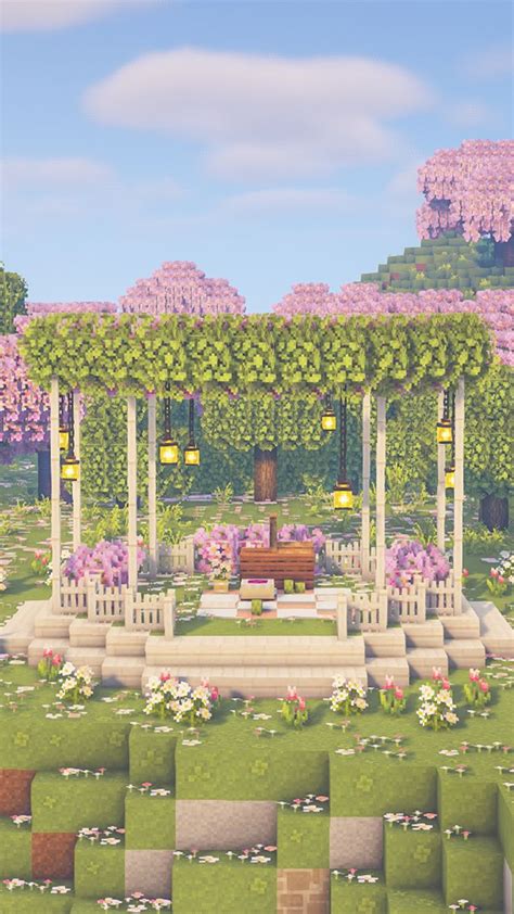 Minecraft | How to build a Cherry Blossom Gazebo (With Picnic ...