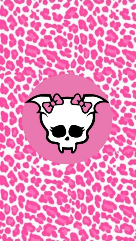 a pink and white leopard print with a skull on it's head in the center