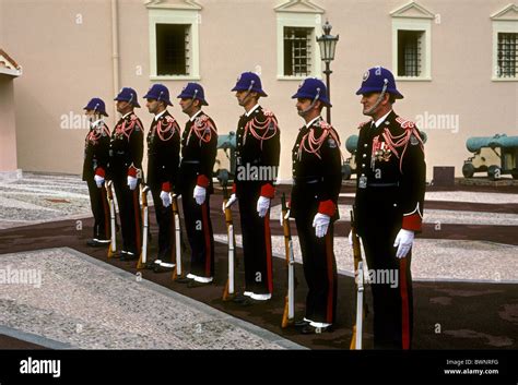 Changing of the Guard, palace guard, palace guards, ceremonial dress, Palace Square, Monaco ...