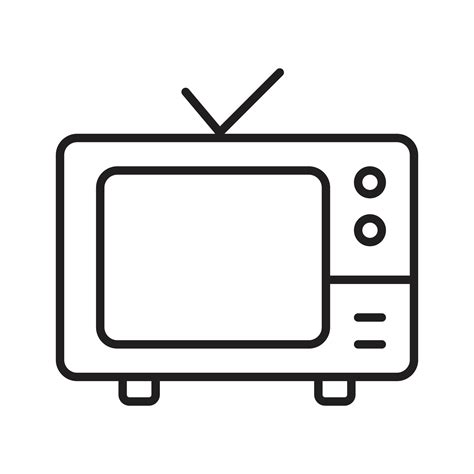 Television Icon Vector Outline Isolated, TV Set Symbol or Sign Line Black and White, Old Style ...