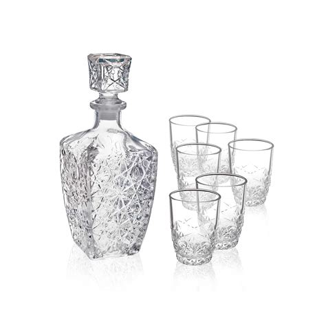 Buy Bormioli Rocco Dedalo Whiskey Gift Set – Sophisticated 26.25oz Diamond Decanter & 6 Etched 8 ...