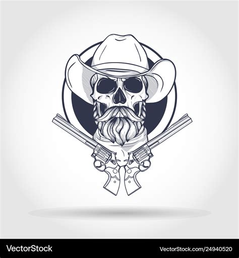 Sketch skull with cowboy Royalty Free Vector Image