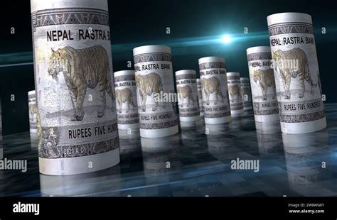 Nepal money Nepali rupees money rolls 3d illustration. 500 NPR banknote rolled. Concept of ...